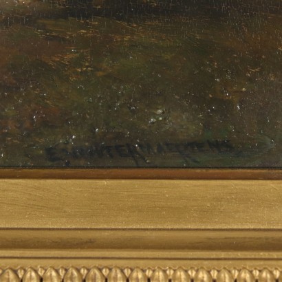 Paysage de Edouard Woutermaertens Huile sur Table Fin '800