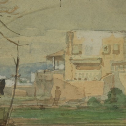 Aquarell auf Papier Landschaft von Pierre Van Elven 19.Jahrhundert