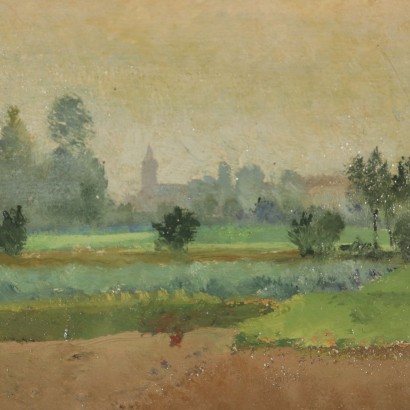 Paysage de Alfonso Corradi Huile sur Carton '900