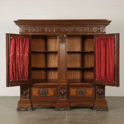 Revival Walnut Cupboard Italy Mid 20th Century