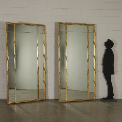 Pair of Mirrors Part of Wainscoting Gilded Wood Italy 20th Century