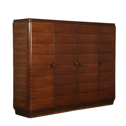 Wardrobe with 4 Hinged Doors Rosewood Veneer Brass Vintage Italy 1940s