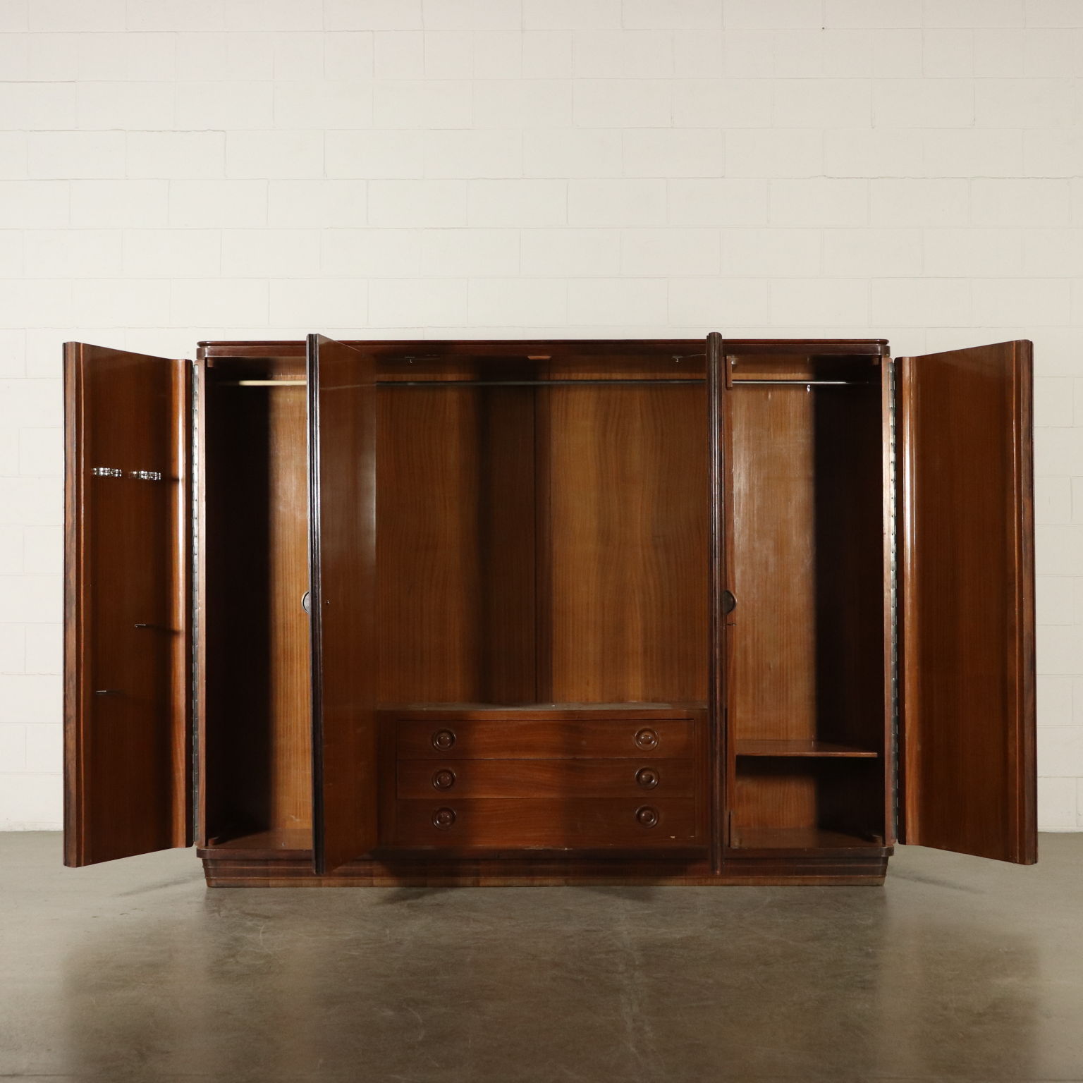 Wardrobe With 4 Hinged Doors Rosewood Veneer Brass Vintage Italy
