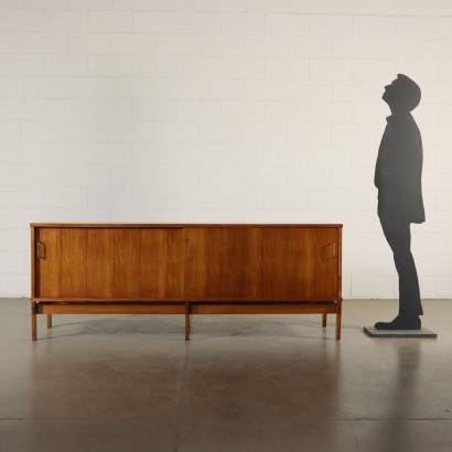 Sideboard with Sliding Doors Exotic Wood Veneer Brass Italy 1960s