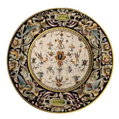 Assiette au Mur Majolique Polychromie Italie Fin '800 Début '900