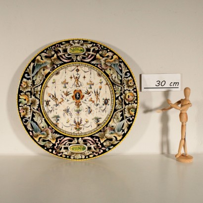 Assiette au Mur Majolique Polychromie Italie Fin '800 Début '900