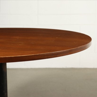 Table Mahogany Veneer Metal Base Vintage Italy 1960s