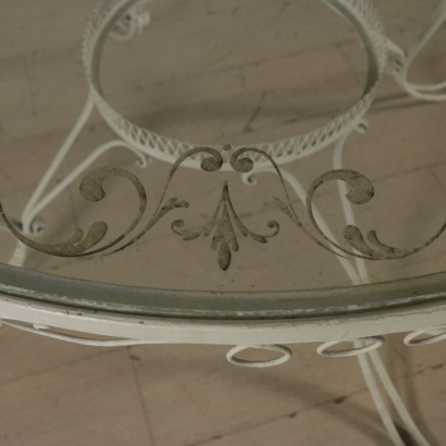 Table Varnished Wrought Iron Decorated Glass Vintage Italy 1950s-1960s
