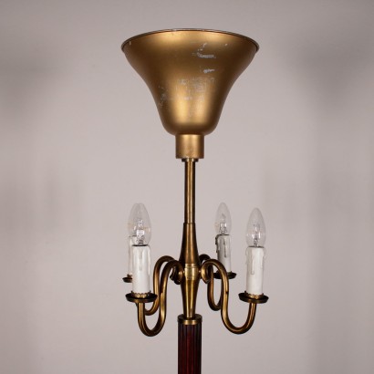 Lampadaire Bois Laiton Tissu Fabriqué en Italie Années 40-50