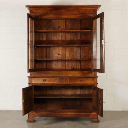 Double Body Cupboard Bookcase Walnut Italy 19th Century