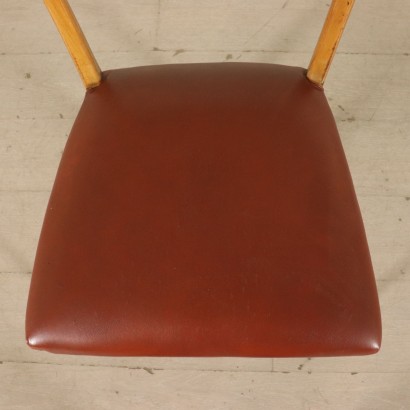 Suite de six Chaises Hêtre Mousse Cuir Synthétique Italie Années 50-60