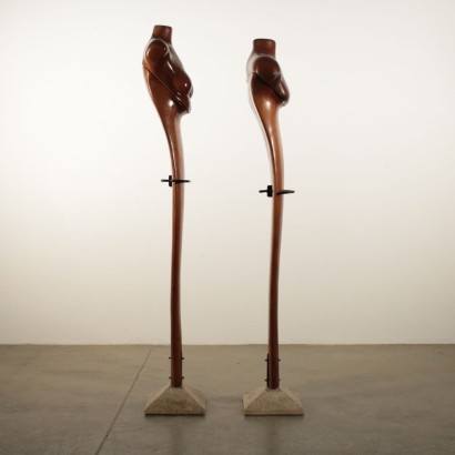 Pair of Cherry Wood Sculptures By Mario Del Fabbro 1982