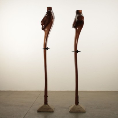 Pair of Cherry Wood Sculptures By Mario Del Fabbro 1982