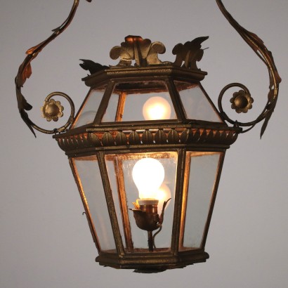 Hexagonal Lantern Gilded Iron Italy Late 19th Century