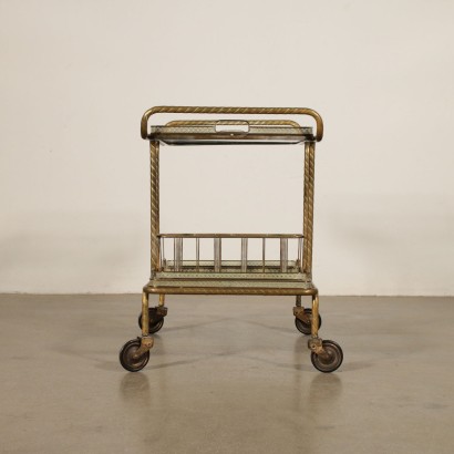 Service Cart Brass Glass Vintage Manufactured in Italy 1950s