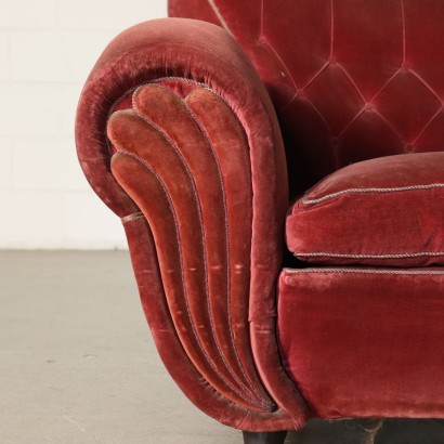 Pair of Armchairs Springs Padding Velvet Vintage Italy 1940s-1950s