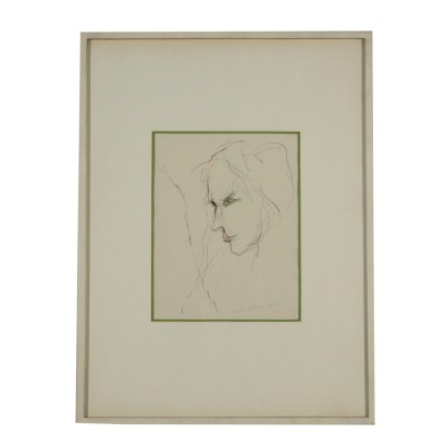 Drawing by Ernesto Treccani Female Face 20th Century