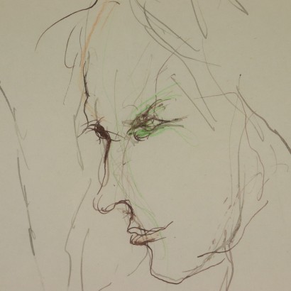 Drawing by Ernesto Treccani Female Face 20th Century