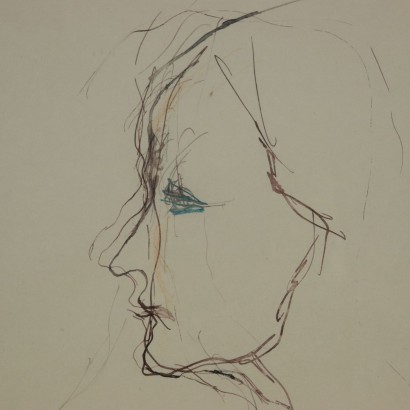 Visage Féminin Ernesto Treccani Technique mixte sur Papier '900