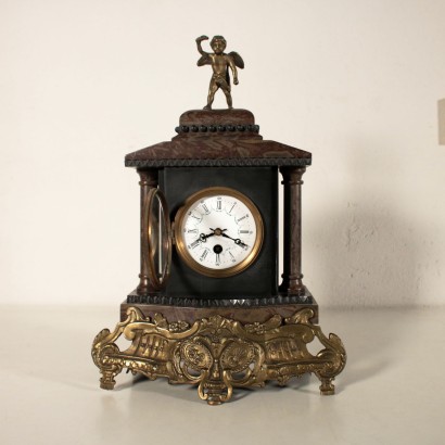 Antique Table Clock Bronze Marble 20th Century