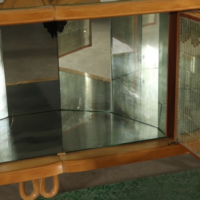 Büfett Möbel Wurzelholz furniert Glas Messing Italien 50er Jahre.