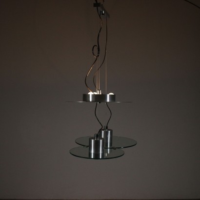 Ceiling Lamp Designed for Lumi Metal Glass Vintage Italy 1980s