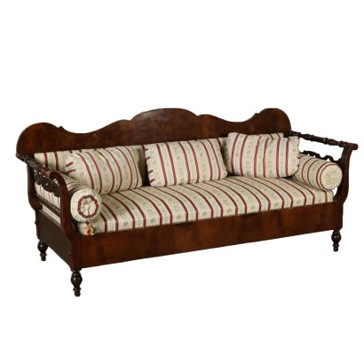 Restoration Walnut Sofa with Cushions Italy 19th Century