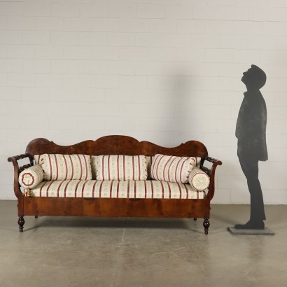 Restoration Walnut Sofa with Cushions Italy 19th Century