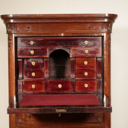 Walnut Secretaire Manufactured in Piedmont Italy 19th Century