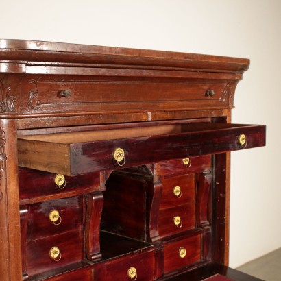 Walnut Secretaire Manufactured in Piedmont Italy 19th Century