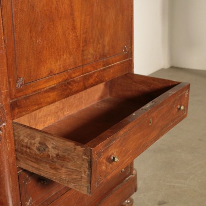 Walnut Secretaire Manufactured in Piedmont Italy 19th Century