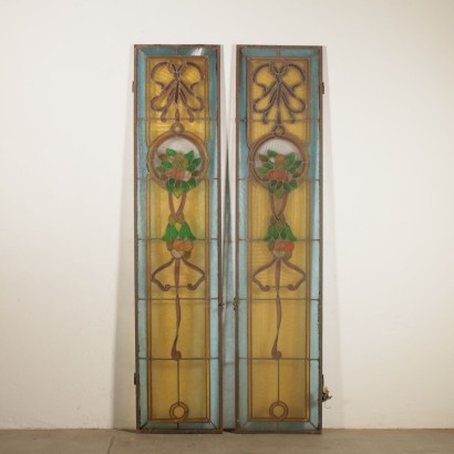 Pair of Liberty Glass Windows Italy First Half of 1900s