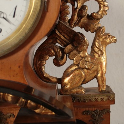 Table Portico Clock Maple Bronze Alabaster 19th Century