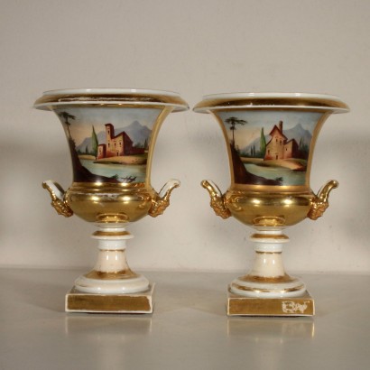 Pair of Vases Porcelain with Ornaments Italy 20th Century