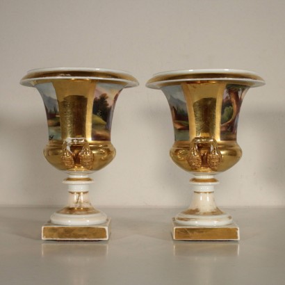 Paire de Vases Porcelaine Or pur Italie XXeme siècle