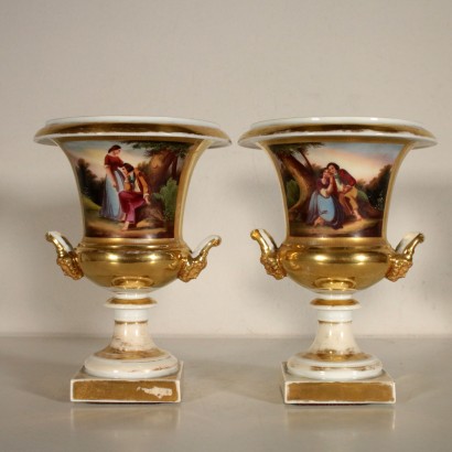 Pair of Vases Porcelain with Ornaments Italy 20th Century