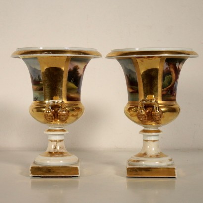 Paire de Vases Porcelaine Or pur Italie XXeme siècle