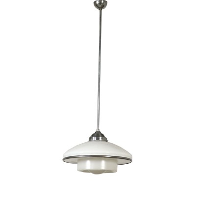 Ceiling Lamp Glass Chromed Metal Vintage Italy 1960s