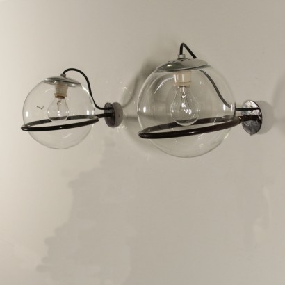 Pair of Sconces by Gino Sarfatti Metal Glass Vintage Italy 1960s