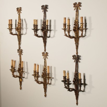 Set of Six Bronze Sconces Italy First Half of 20th Century