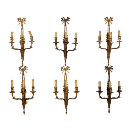 Set of Six Bronze Sconces Italy First Half of 20th Century
