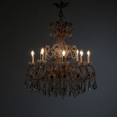 Chandelier Sixteen Arms Gilded Iron Glass Crystal Italy Late 1800s