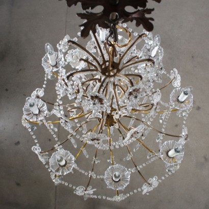 Chandelier Sixteen Arms Gilded Iron Glass Crystal Italy Late 1800s