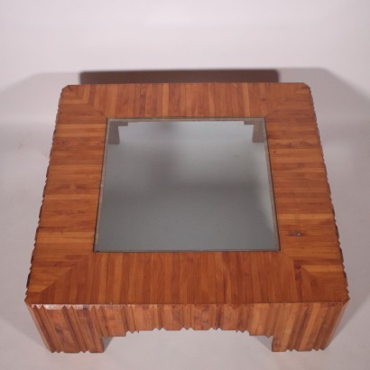 Coffee Table Pine Wood Glass Vintage Italy 1970s