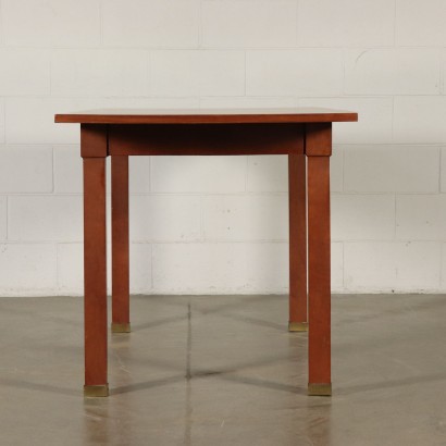 Table Hêtre Placage d'Acajou Laiton Italie Années 60