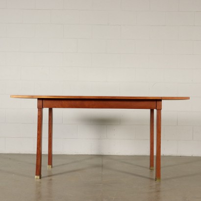 Table Hêtre Placage d'Acajou Laiton Italie Années 60