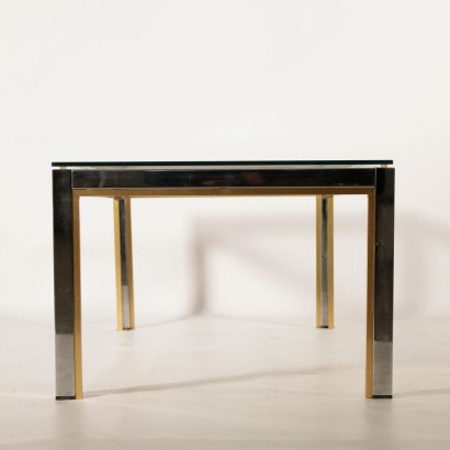 Coffee Table Chromed Metal Brass Glass Vintage Italy 1970s-1980s