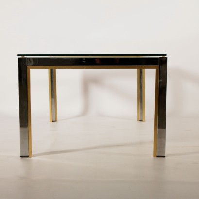 Coffee Table Chromed Metal Brass Glass Vintage Italy 1970s-1980s