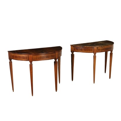 Pair of Neoclassical Demilune Console Tables Italy Late 1700s