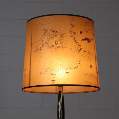 Floor Lamp with Lampshade Brass Lacquered Wood Vintage Italy 1950s